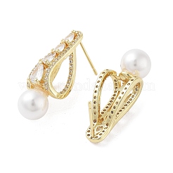 Rack Plating Brass Micro Pave Cubic Zirconia Stud Earring&nbsp;EJEW-C081-22G