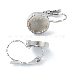 変色しにくい304ステンレススチールフレンチフックピアス金具  カボション用のフラットラウンドトレイ設定付き  ステンレス鋼色  トレイ：8mm  18~19.5x10x12mm  ピン：0.8mm&nbsp;KK-H152-09B-P