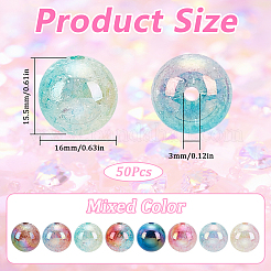 UVメッキの虹色透明クラックルアクリルビーズ50個  ABカラー  ラウンド  ミックスカラー  16x15.5mm  穴：3mm&nbsp;MACR-SP0001-05