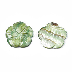 天然淡水シェルのペンダント  染め  花  ダークシーグリーン  38~39x39~40x4~5mm  穴：2mm&nbsp;SHEL-S276-164