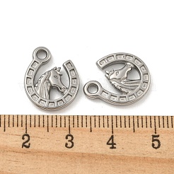 変色しない304ステンレススチールペンダント  馬の頭のチャームが付いた馬蹄  ステンレス鋼色  16x13x2.5mm  穴：2mm&nbsp;STAS-N103-93P