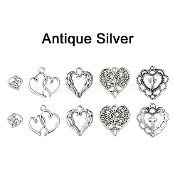 50pcs5スタイルチベットスタイルアロイペンダント  ハート  アンティークシルバー  9~21.5x9~20x1.3~3mm  穴：0.8~2.5x0.8~3mm  10個/スタイル&nbsp;FIND-YW0004-61