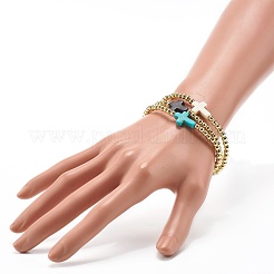 Cross Synthetic Turquoise(Dyed) Beads Stretch Bracelets Set for Girl Women&nbsp;BJEW-JB06863
