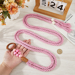 ハンドメイド織りコットンタッセルウエストベルト（女性用、ドレス用）1個  ショッキングピンク  1400x10mm&nbsp;AJEW-CP0010-25A