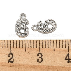 304ステンレスペンダント  クリスタルラインストーン付き  数字のチャーム  数  9x5x1mm  穴：1mm&nbsp;STAS-L080-002P-06