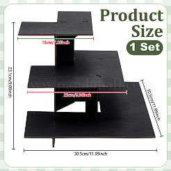 3段木製カウンタートップスナックディスプレイライザースタンド（小売用）  ブラック  30.5x30.5x23.1cm&nbsp;ODIS-WH0043-297B-1