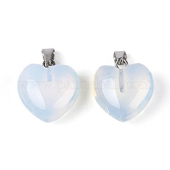 オパールペンダント  ハートチャーム  プラチナトーンのアイロンスナップ留め金具付き  16~19x15~18x8~10.5mm  穴：5.5~6x2~2.5mm&nbsp;G-T143-49L