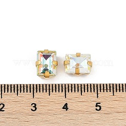 真鍮 ガラス ラインストーン 縫い付けラインストーン  長方形  多面カット  ミックスカラー  ゴールドカラー  9x7x5mm  穴：0.8mm&nbsp;RGLA-U001-06G