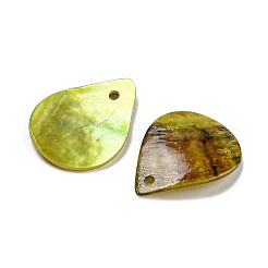 スプレー塗装された天然アコヤ貝ペンダント  ティアドロップチャーム  黄緑  19.5~20x14.5~15x2mm  穴：1.5mm&nbsp;BSHE-G034-12G