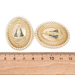 真鍮製マイクロパヴェキュービックジルコニアペンダント  ラックめっき  長持ちメッキ  鉛フリー＆カドミウムフリー  セイントチャーム付きオーバル  18KGP本金メッキ  39x31x5mm  穴：9x3mm&nbsp;KK-K408-63G