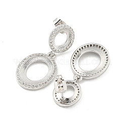 楕円形の真鍮パヴェクリアキュービックジルコニアダングルスタッドピアス  プラチナ  31.5x14mm&nbsp;EJEW-M258-25P