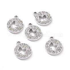 合金クリスタルラインストーンペンダント  バタフライチャームをくり抜いたフラットラウンド  プラチナ  19x15x3mm  穴：2mm&nbsp;ALRI-C008-30P