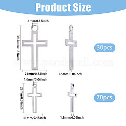 100本2スタイルアロイペンダント  中空クロスチャーム  プラチナ  23~38.5x11~21x1.5mm  穴：1.6~4mm&nbsp;FIND-FG0005-13