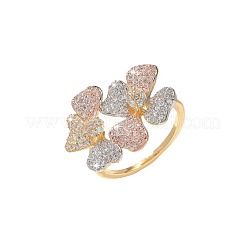 Flower Brass Micro Pave Clear Cubic Zirconia Finger Rings for Women&nbsp;FS-WG8D34E-04
