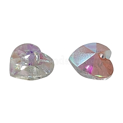 ロマンチックなバレンタインデーアイデアガラスチャーム  ファセット付き心臓ペンダント  クリアAB  14x14x8mm  穴：1mm&nbsp;G030V14mm-48