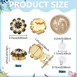 真鍮ラインストーンカフスボタン6個  4穴プラスチックボタン20個付き  衣類用アクセサリー  キノコ  ゴールドカラー  21.5x14.5mm  穴：6mm&nbsp;FIND-NB0007-40G