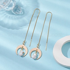 天然ハウライトのティアドロップ型ダングルスタッドピアス  金色の真鍮の月の耳の糸  80x18mm&nbsp;EJEW-JE05712-05