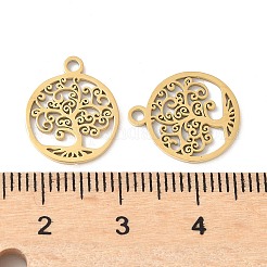 304 Stainless Steel Flat Round with Laser Cut Tree of Life Charms&nbsp;STAS-L022-512G