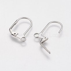 変色しにくい304ステンレススチールフレンチフックピアス金具  カン付き  ステンレス鋼色  17x12x1.5mm  穴：2mm  ピン：0.6mm&nbsp;STAS-F141-01P