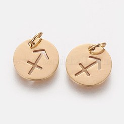 304ステンレススチールチャーム  星座/星座とフラットラウンド  ゴールドカラー  射手座  12x1mm  穴：3mm&nbsp;STAS-Q201-T445-9G