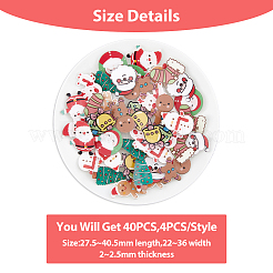 40Pcs 10 Style Christmas Sock & Santa Claus & Tree & Gingerbread Man & Deer Acrylic Brooch Pin&nbsp;JEWB-FH0001-32