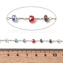 Handmade 304 Stainless Steel Chains with Faceted Rondelle Glass Beads&nbsp;CHS-K020-17G