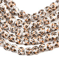 手作り花柄陶器セラミックビーズ連売り  ラウンド  オレンジ  6mm  穴：2mm  約60個/連  13インチ&nbsp;PORC-M005-6mm-08