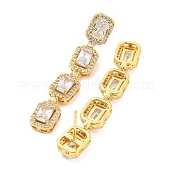 Rack Plating Brass Cubic Zirconia Rectangle Dangle Stud Earrings&nbsp;EJEW-K245-51G