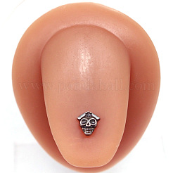 スカル 304 ステンレス ストレート バーベル 15 ゲージ ピアス 舌リング 女性 男性用  ステンレス鋼色  16mm  ピン：1.6mm&nbsp;WG4053D-01