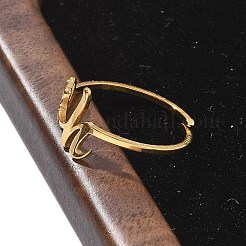 女性用304ステンレススチールカフリング  文字a~zのハート  18KGP本金メッキ  文字h  9.5mm  内径：調節可能。&nbsp;RJEW-D285-01G-H