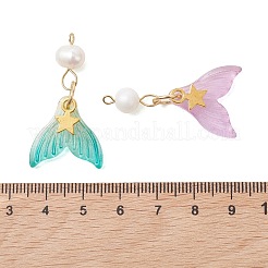 Spray Painted Glass & Natural Pearl & Alloy Pendants&nbsp;PALLOY-JF05240