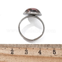 半円形の天然ロードナイトの指輪  女性用304ステンレススチール調節可能リング  ラウンド：14mm  usサイズ7 1/4(17.5mm)&nbsp;RJEW-M062-01P-07