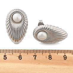 304ステンレススチールスタッドピアス  淡水パールビーズ付き  ティアドロップ  ステンレス鋼色  24x15mm&nbsp;EJEW-S246-02P