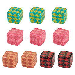 印刷された不透明なアクリルビーズ  菱形模様の立方体  ミックスカラー  14.5~15x14.5~15x14.5~15mm  穴：3.8mm&nbsp;MACR-TA0002-42
