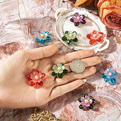 8個4色ガラスペンダント  花  銅線とアクリルを使用  多面カット  ミックスカラー  33.5x31x10mm  穴：2.8mm  2個/カラー&nbsp;PALLOY-TA00350