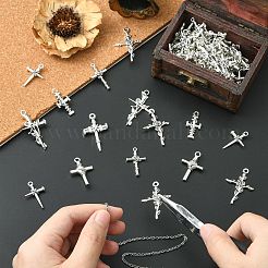 70pcs7スタイルチベットスタイルアロイペンダント  クロス  アンティークシルバー  25~38x13~23.5x2~4.5mm  穴：1.5~2.5mm  10個/スタイル&nbsp;FIND-CJ0005-07