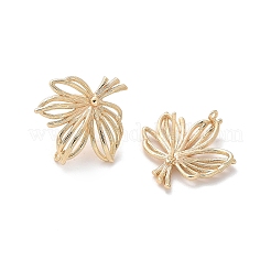 女性用真鍮スタッドピアス  カン付き  葉  14KGP本金メッキ  22x21.5mm  穴：1.2mm  ピン：12x0.7mm&nbsp;KK-A244-12G