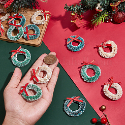 30Pcs 3 Colors Polyester & Hemp Sisal Christmas Wreath Hanging Decorations&nbsp;HJEW-WR0001-22A