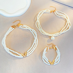 Alloy & Plastic Pearl Oval Multilayer Beaded Necklaces for Women&nbsp;WH-WG3E119-01