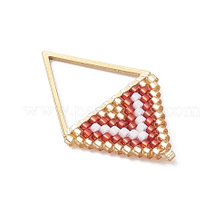 ガラスシードビーズ菱形ペンダント  304ステンレススチール製金具付き  ミックスカラー  30.5x19x1.5mm  穴：15x13.5mm&nbsp;PALLOY-MZ01085