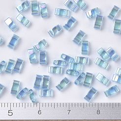 MIYUKIハーフティラビーズ  日本製シードビーズ  2の穴  （htl260)透明なアクアab  5x2.3x1.9mm  穴：0.8mm  約2500個/100g&nbsp;SEED-J020-HTL260