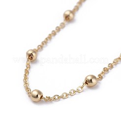 真鍮製アズキチェーンブレスレット  ビーズとカニカン付き  パッキングボー  18KGP本金メッキ  7-7/8インチ（20cm）  1.5mm&nbsp;BJEW-JB04528-02