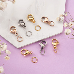 PVD真空メッキ304ステンレス鋼ロブスタークロウクラスプと304ステンレス鋼丸カン  長持ちメッキ  ミックスカラー  12x7x3.5mm  穴：1.5mm  240個/箱&nbsp;STAS-YS0001-06