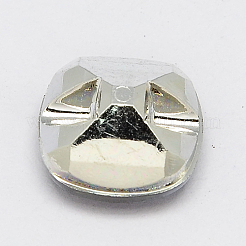 台湾アクリルラインストーンボタン  多面カット  1穴  正方形  カラフル  13x13x7mm  穴：1mm&nbsp;BUTT-F018-13mm-13