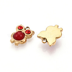 Natural Red Jasper and Ruby Rhinestone Owl Charms&nbsp;STAS-T064-66G