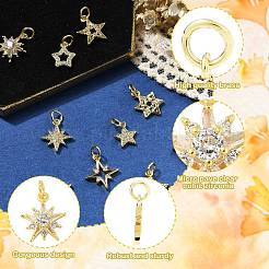 10Pcs 10 Styles Star Brass Micro Pave Clear Cubic Zirconia Charms&nbsp;KK-CJ0002-43