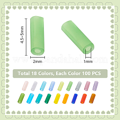 1800色のフロストガラスチューブビーズ18個  ミックスカラー  4.5~5x2mm  穴：1mm  100個/カラー&nbsp;FGLA-PH0001-09