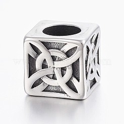 304ステンレススチールビーズ  大穴ビーズ  キューブ  アンティークシルバー  13x13x13mm  穴：8mm&nbsp;STAS-H440-36AS