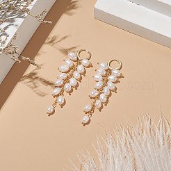 天然パールクラスターダングルフープピアス  女性用クリアキュービックジルコニア付き真鍮ロングドロップイヤリング  ゴールドカラー  73mm  ピン：0.7mm&nbsp;EJEW-TA00202