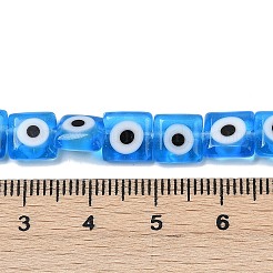 手作りナザールボンジュウランプワークビーズ連売り  正方形  ドジャーブルー  7.5~8x7.5~8x3mm  穴：0.6mm  約48個/連  14.37~14.53''（36.5~36.9センチメートル）&nbsp;LAMP-G166-03E